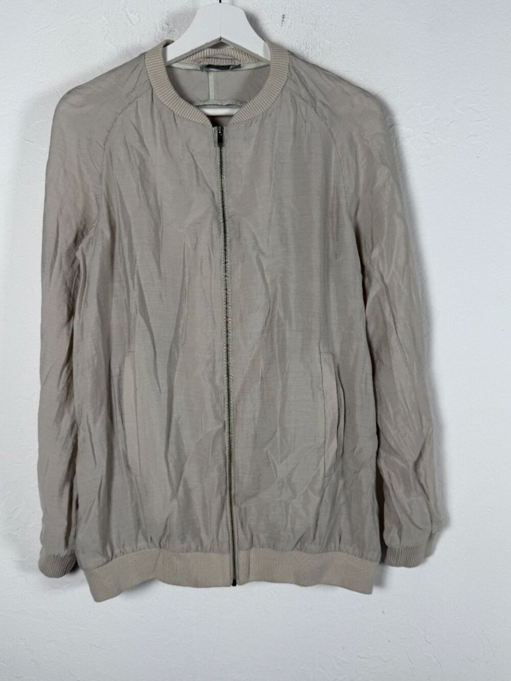 COS Womens Beige Lightweight Full Zip Bomber Jacket Size 38 Ribbed Trim Pockets
